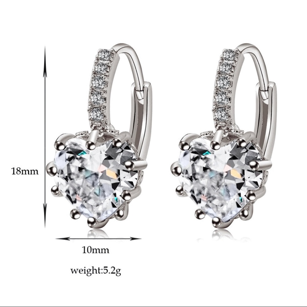 Any 2/$20!Silver Crystal Heart Lever Back Earrings - Picture 5 of 7